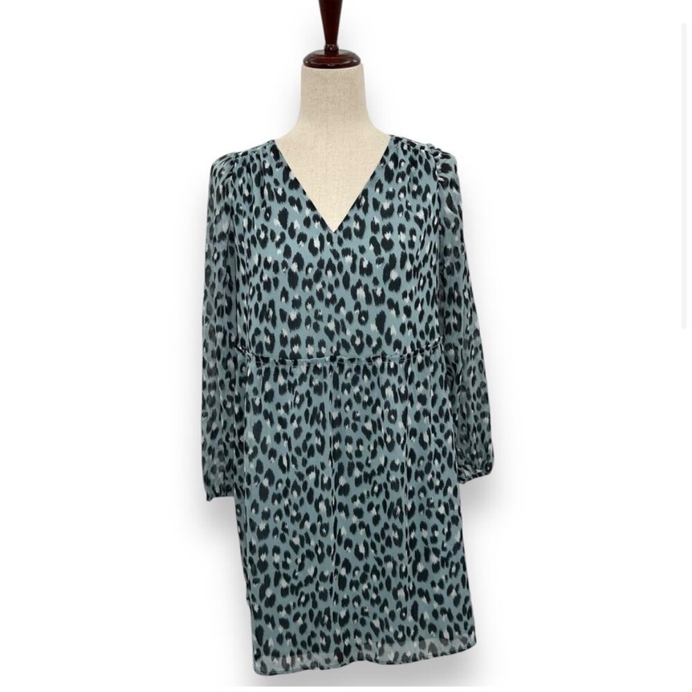 Ann Taylor Loft Blue Leopard Print Dress Petite Size Small